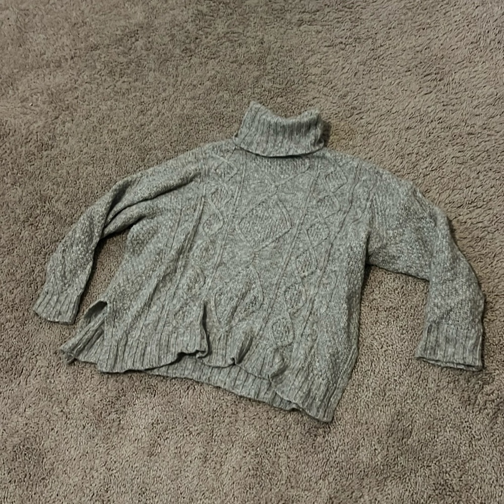 Aerie Gray Cable Knit Turtleneck Sweater